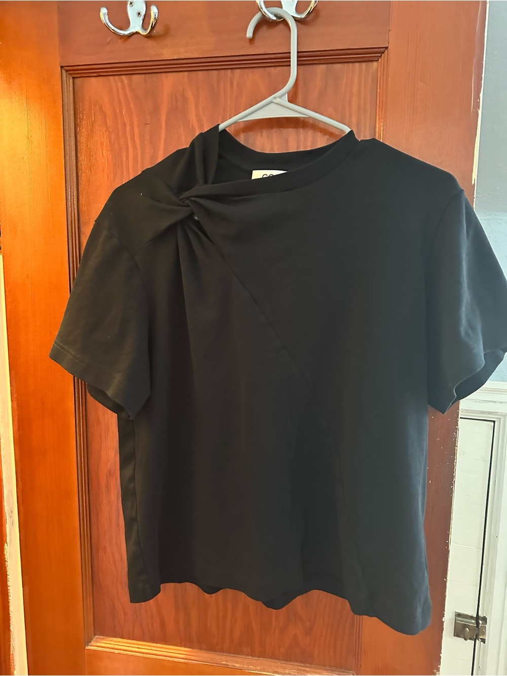 COS Black Short-Sleeve Tee with Shoulder Twist
